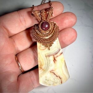 Handmade Wire Wrapped Pendant - Crazy Lace and Jasper